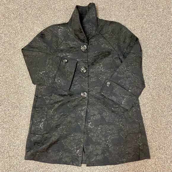 Rafaela Black Blazer, Cotton-Polyester-Lurex, Floral Metallic Embellishments - Picture 1 of 6